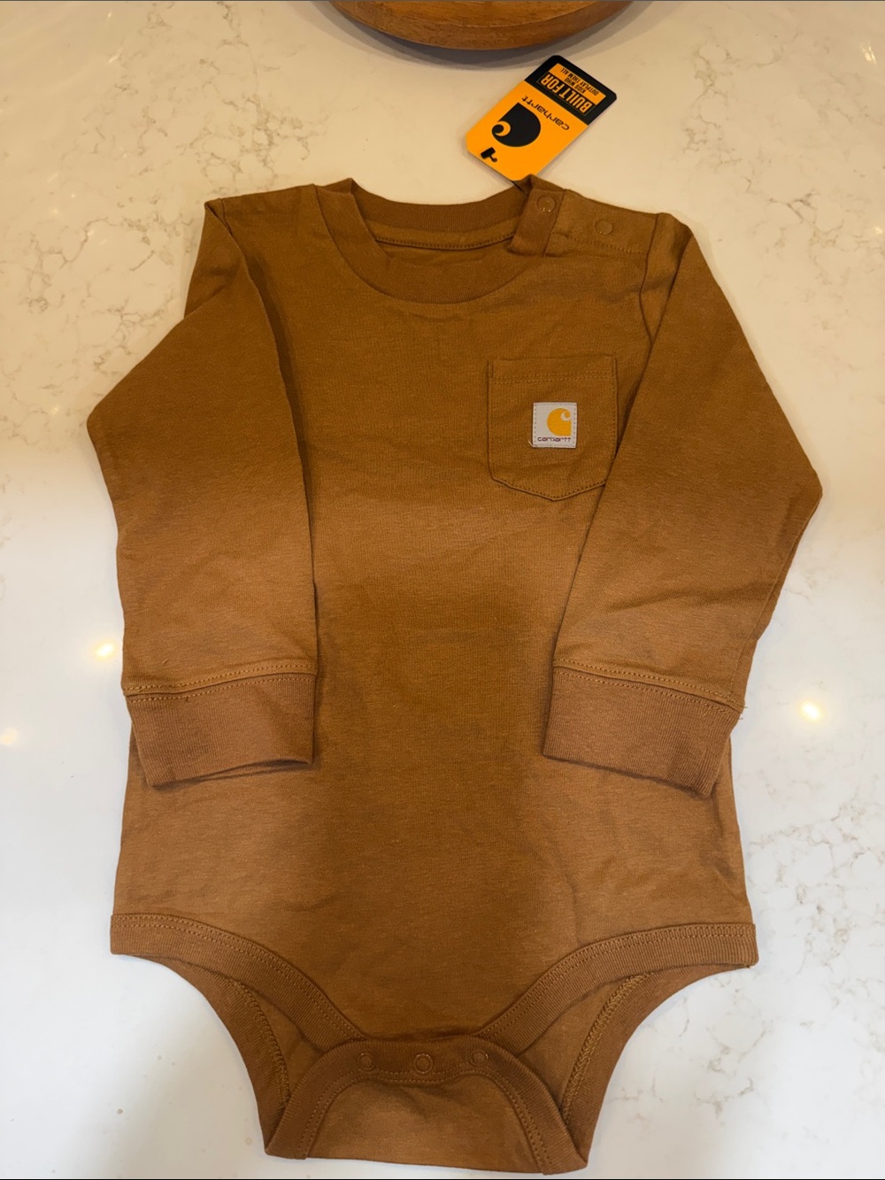 NWT Carhartt Kids Long-Sleeve Bodysuit in Brown